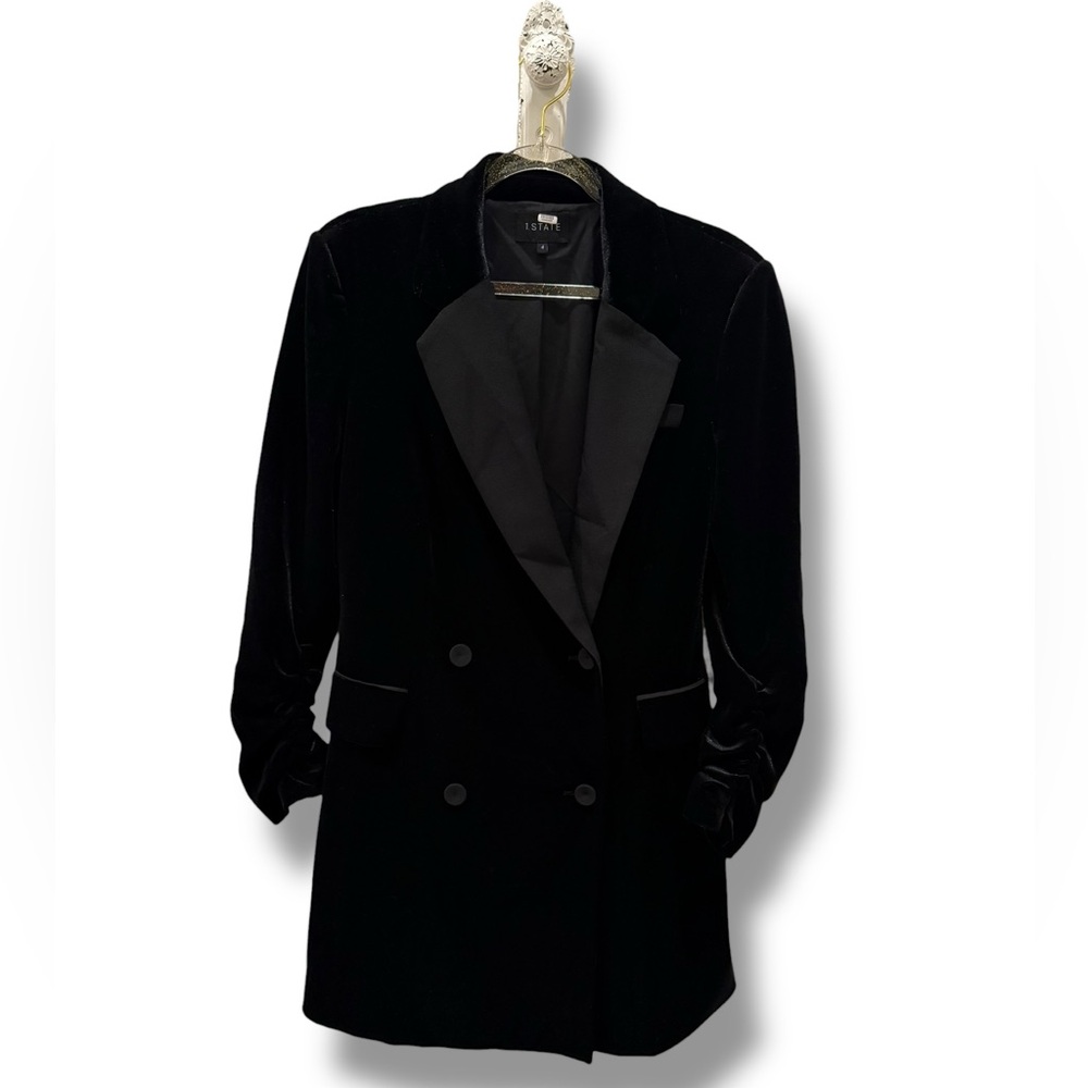 1. State Black Velvet Double-Breasted Blazer